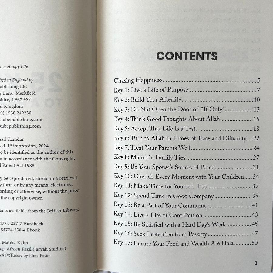 Table of contents for 25 Keys to a happy life