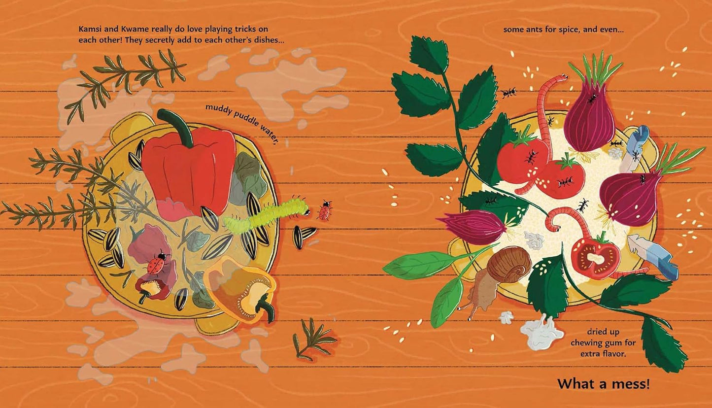 Illustration of two pizzas with various vegetables on a wooden background