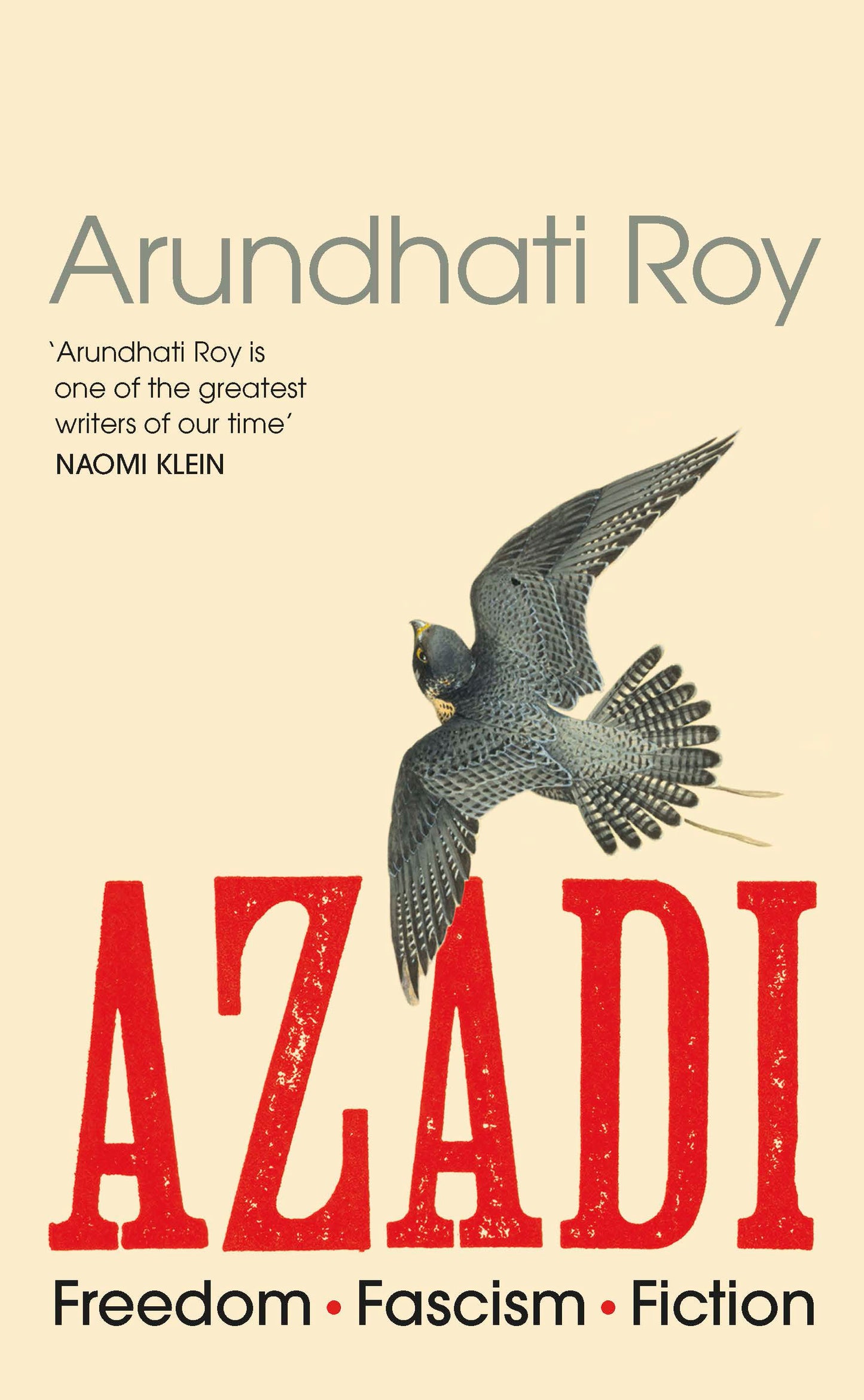 Book cover of 'Azadi' by Arundhati Roy featuring a bird illustration and text on a beige background.