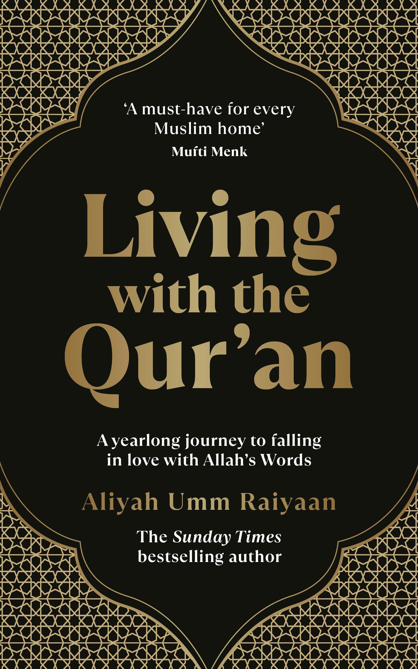 Book cover of 'Living with the Qur'an' with decorative text and design.
