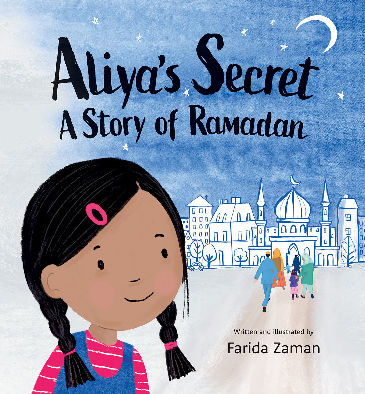 Book cover of 'Aliya's Secret: A Story of Ramadan' with a girl and mosque illustration.