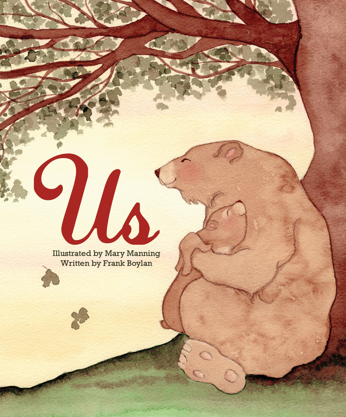 Book cover with two bears under a tree, titled 'Us'.