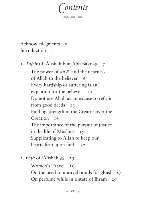 Table of Contents - Treasury of Aishah