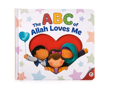Children's book titled 'The ABC of Allah Loves Me' with colorful illustrations on a white background