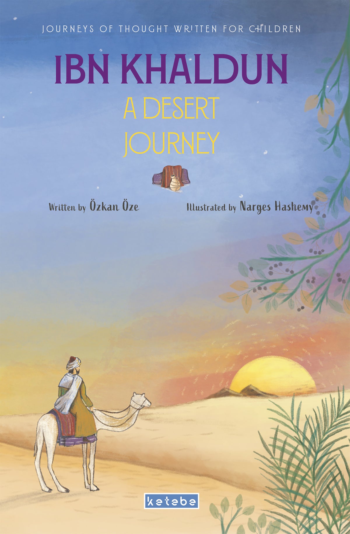 Book cover of 'A Desert Journey' by Ibn Khaldun with a desert scene and camel illustration.