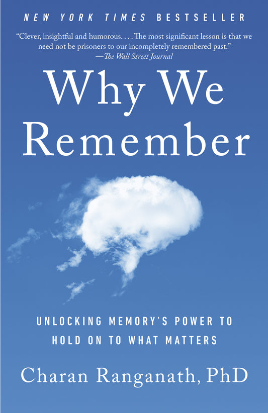 Book cover of 'Why We Remember' with a brain illustration on a blue background