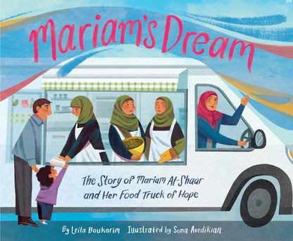 Book cover of 'Mariam's Dream' with a food truck and people around it.