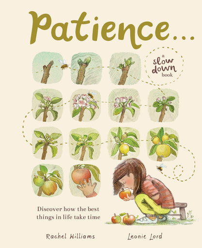 Book cover of 'Patience' with illustrations and text on a beige background