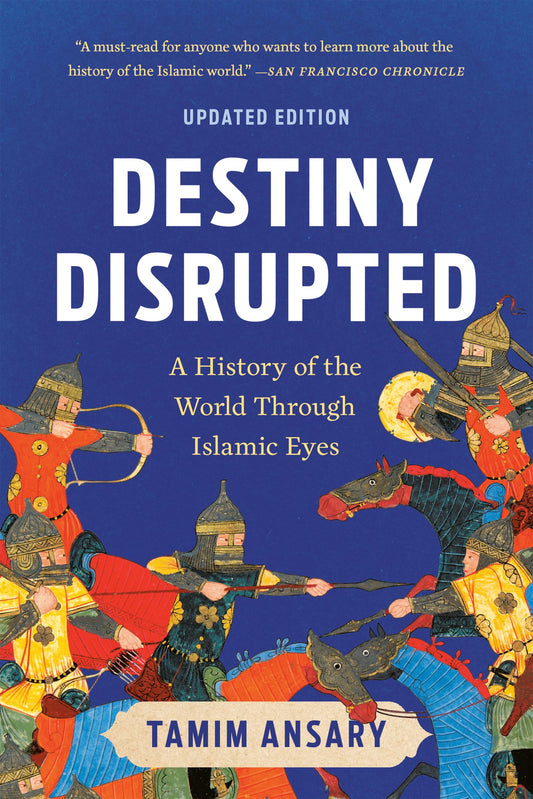 Book cover of 'Destiny Disrupted' with illustrations of people and architecture on a blue background