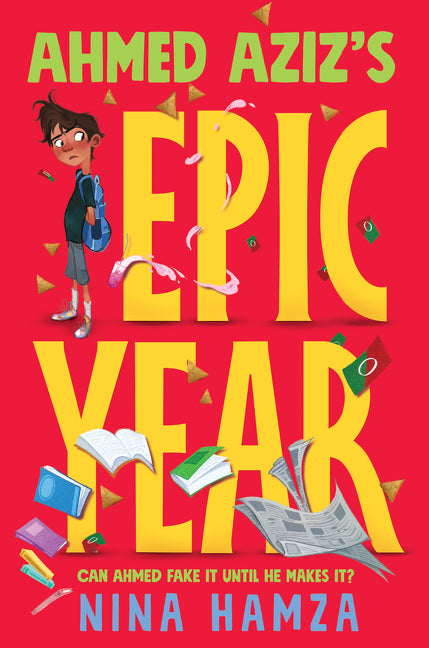 Book cover of 'Ahmed Aziz's Epic Year' with a red background and colorful elements.