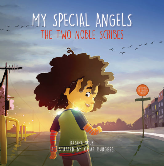 Book cover of 'My Special Angels' by The Two Noble Scribes with a child on a street at sunset.