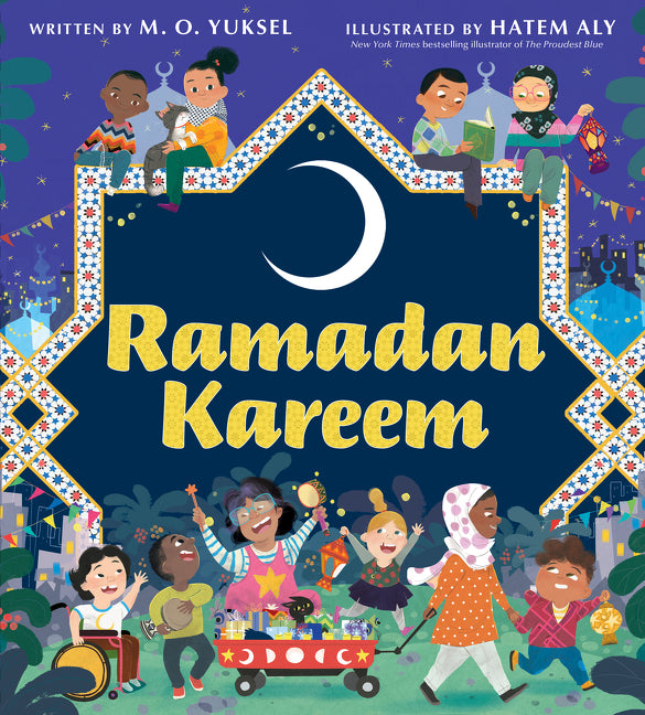 Book cover of 'Ramadan Kareem' with children illustrations and decorative elements.