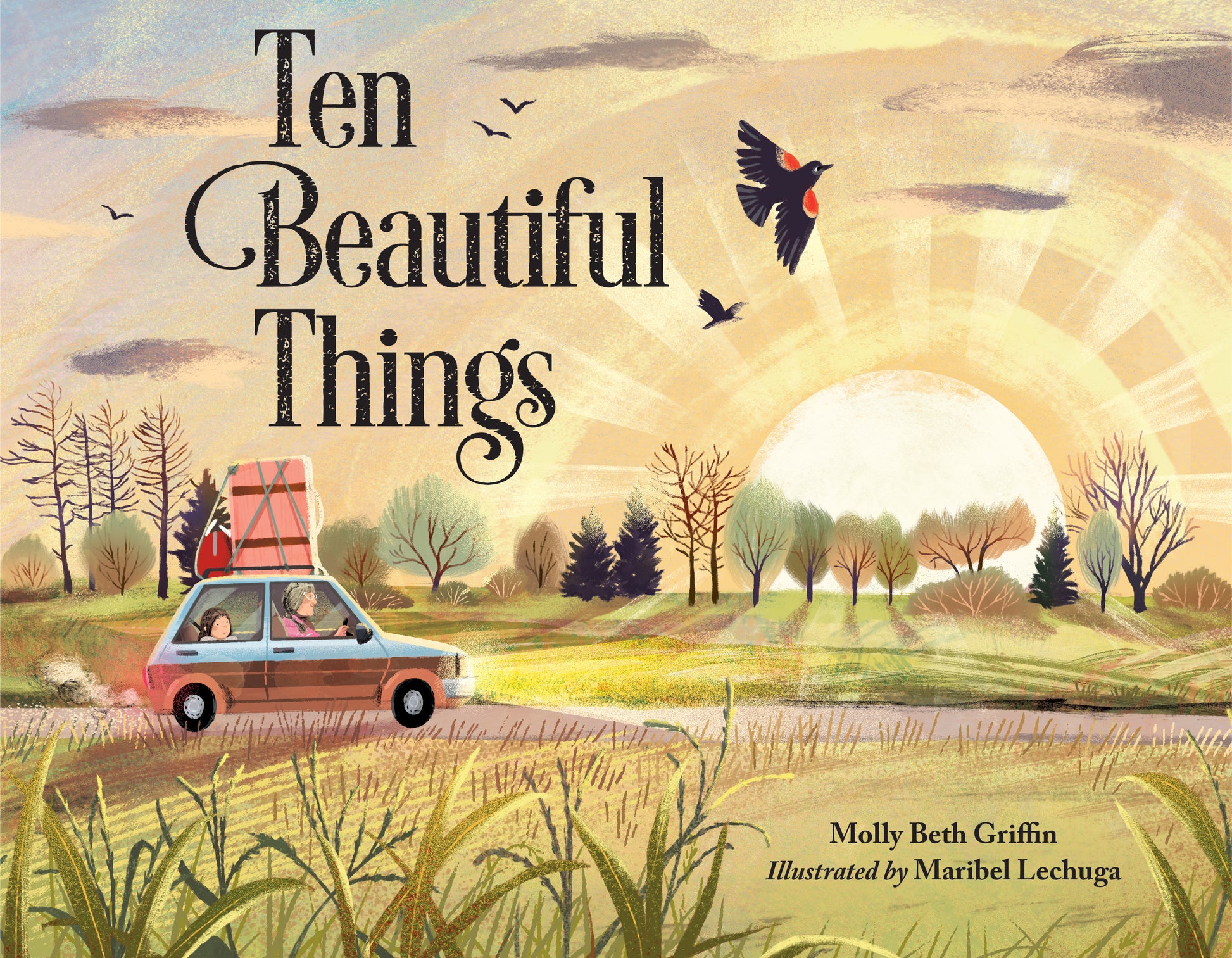 Book cover of 'Ten Beautiful Things' with a car and nature scene.
