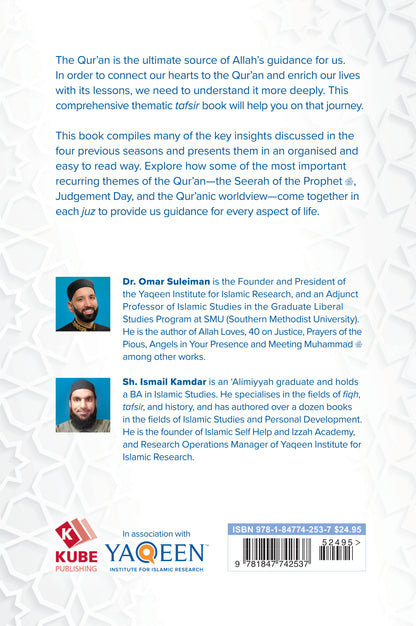 Back cover for Quran thirty for thirty with text and images of authors