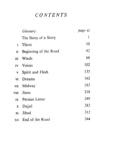 Table of contents for the book "The Road to Mecca" with chapter titles and page numbers.