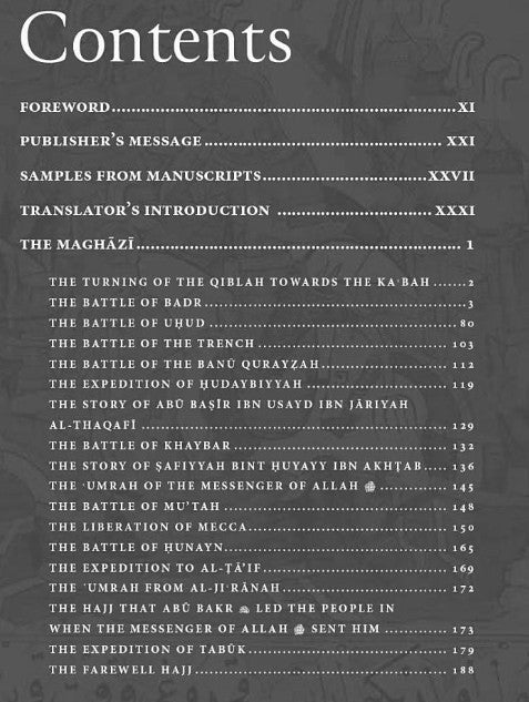 Table of contents list on a dark background