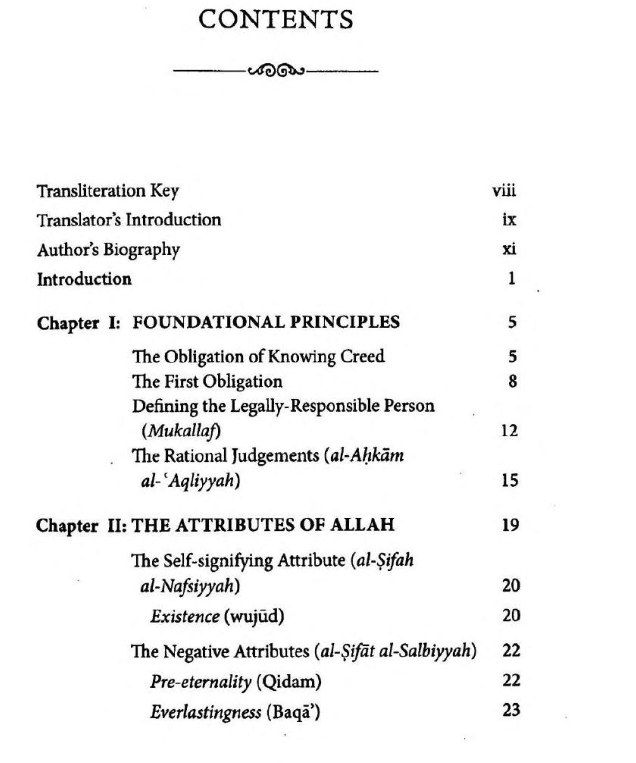 The Essential Islamic Creed - Table of Contents