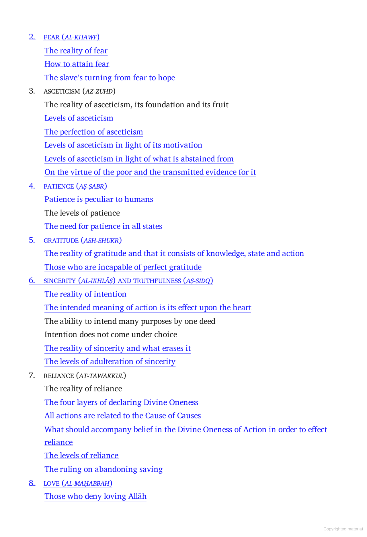 Al-Ghazali's Adapted Summary of Ihya Ulum al-Din - Table of Contents