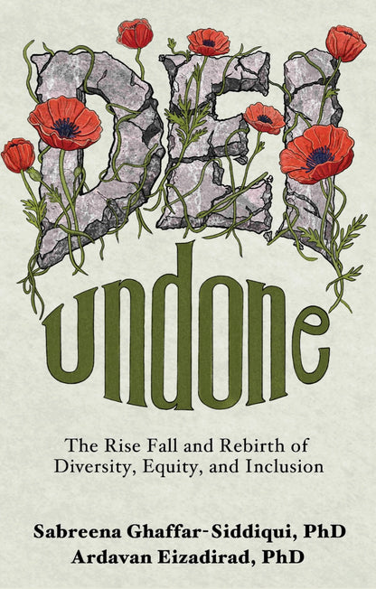 Book cover of 'DEI Undone' with stone and poppy design